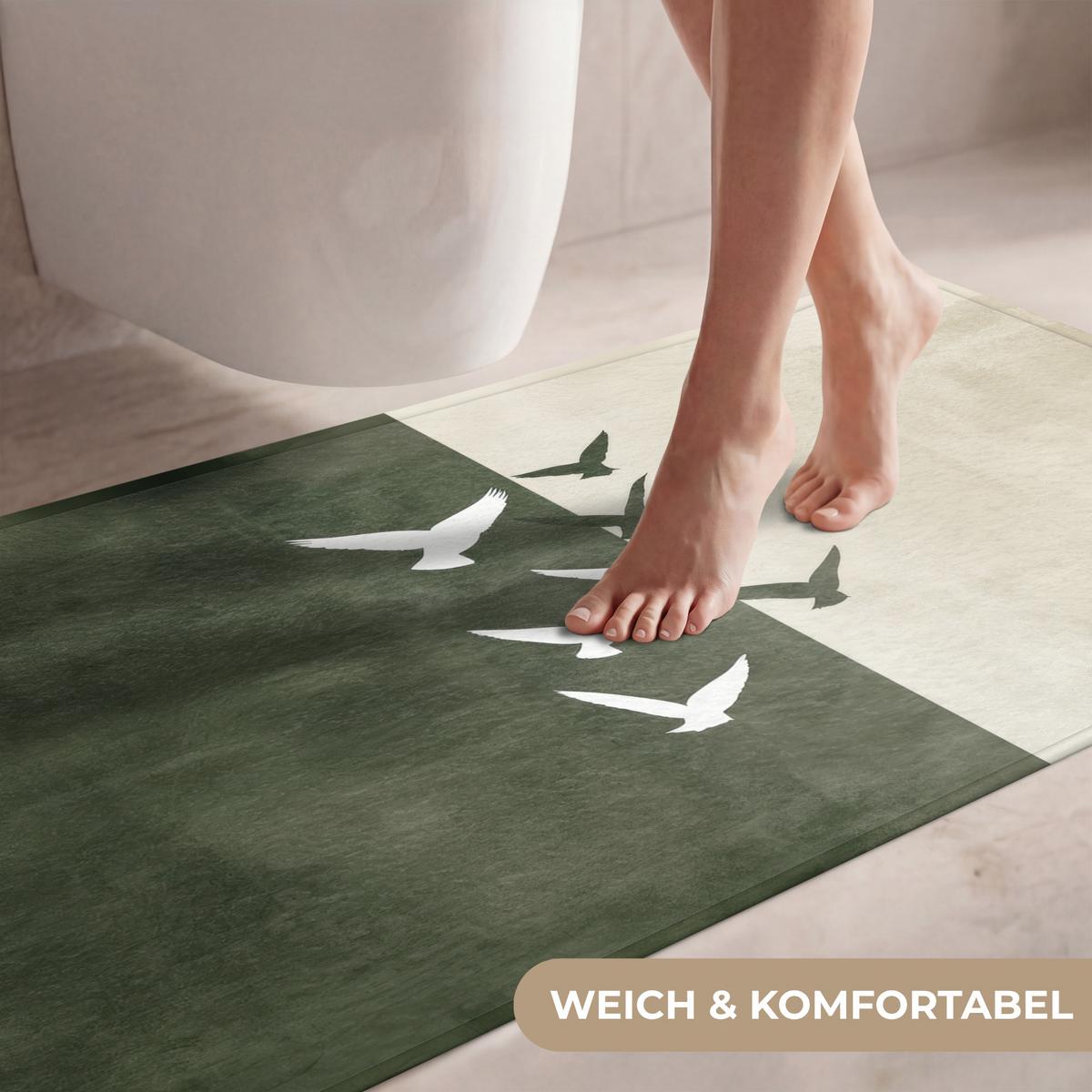WC-VORLEGER Japandi - Vogel - Grün WC Teppich 120x60 cm - Olivgrün, Textil (120/1cm) - OnlyWow