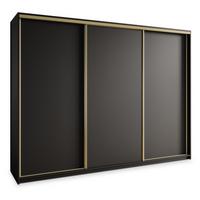 SCHWEBETÜRENSCHRANK NISSE 250/205/60 cm 3-türig mit Schubladen Schwarz - Goldfarben/Schwarz, Holzwerkstoff (250/205/60cm) - MASSENO