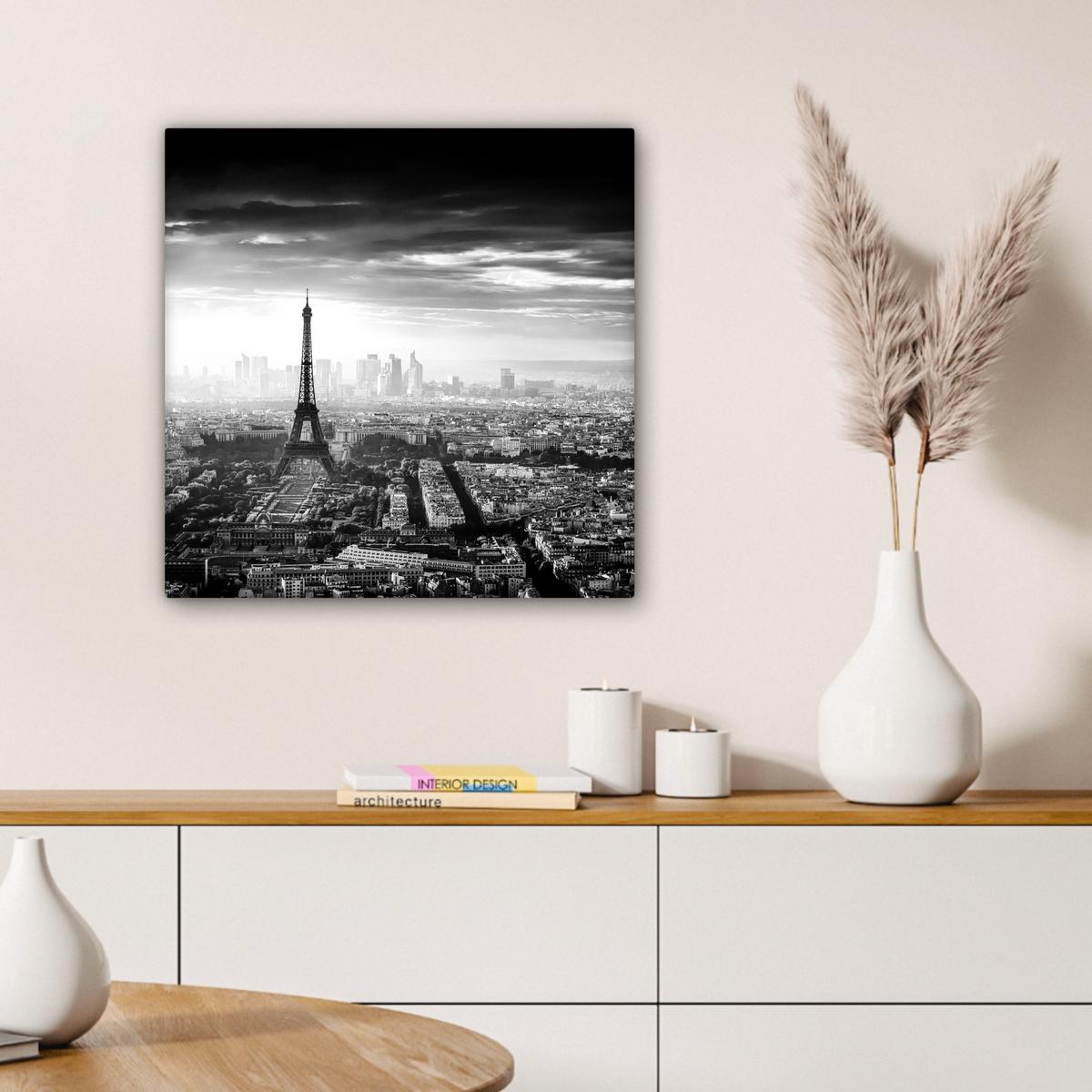 LEINWANDBILD Paris - Skyline - Eiffelturm - Stadt - Wolken Wandbild Wohnzimmer 50x50 cm - Dunkelgrau, Textil (50/50cm) - MuchoWow