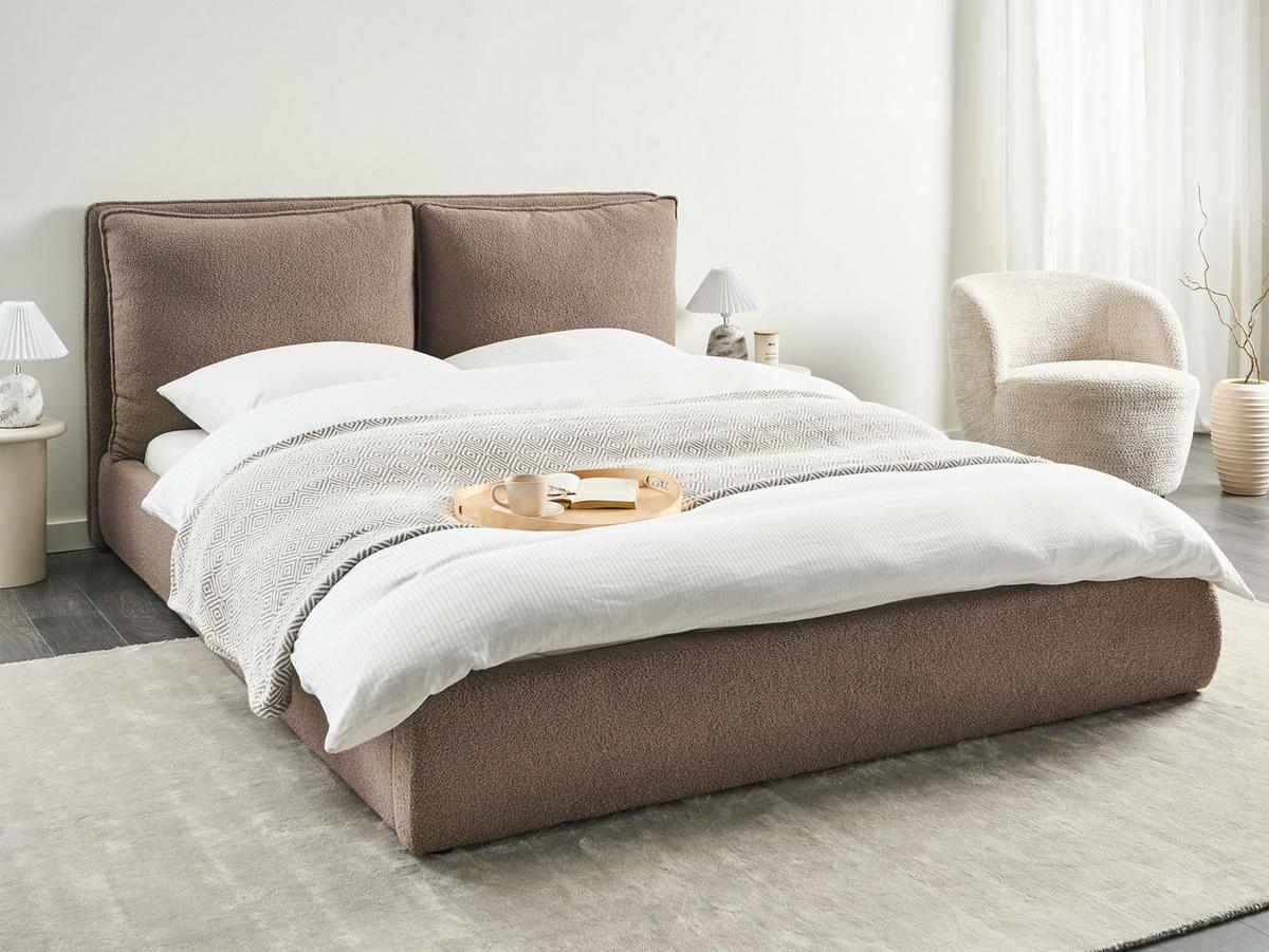 BETT mit Lattenrost 160/200 cm Bouclé Braun Bajonna - Braun, Textil (160/200cm) - Beliani