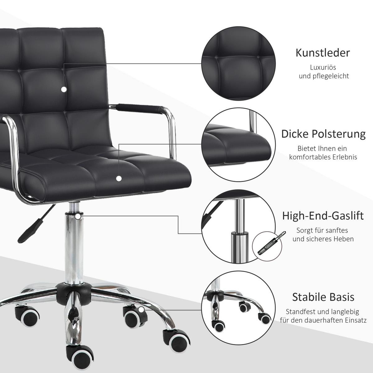 BÜROSTUHL Drehstuhl Rollhocker Drehhocker Arbeitshocker Stuhl Sessel Schwarz - Schwarz, Kunststoff (54/99/52.5cm) - HOMCOM
