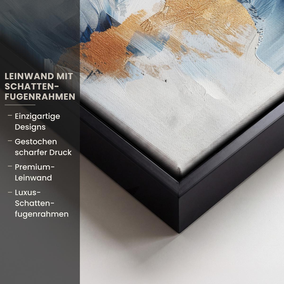 LEINWAND Bilder mit Rahmen - Gold - Blau - Aquarell - Kunst - Modern - 20x20 - Hellblau, Textil (20/20cm) - MuchoWow