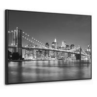LEINWAND Bilder mit Rahmen - New York - Brücke - Brooklyn - Schwarz und weiß - Architektur - 80x60 - Schwarz, Textil (80/60cm) - MuchoWow