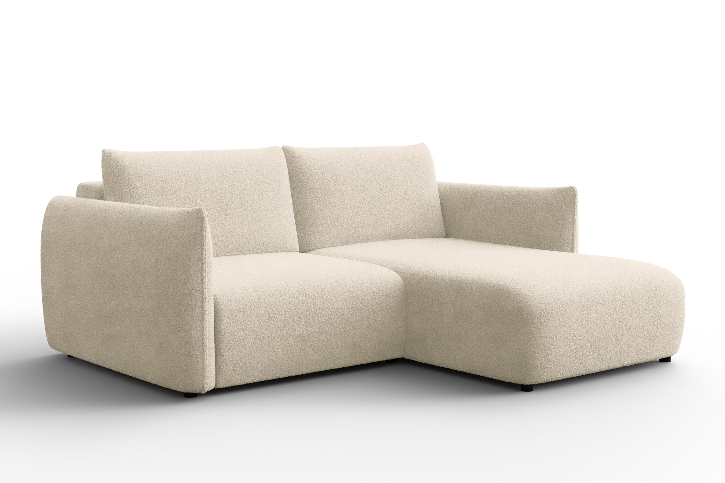 ECKSOFA TAUER 3-Sitzer RECHTS, Bouclé-Stoff ecru - Ecru/Schwarz, Holz/Textil (206/173cm) - Courtois Laville