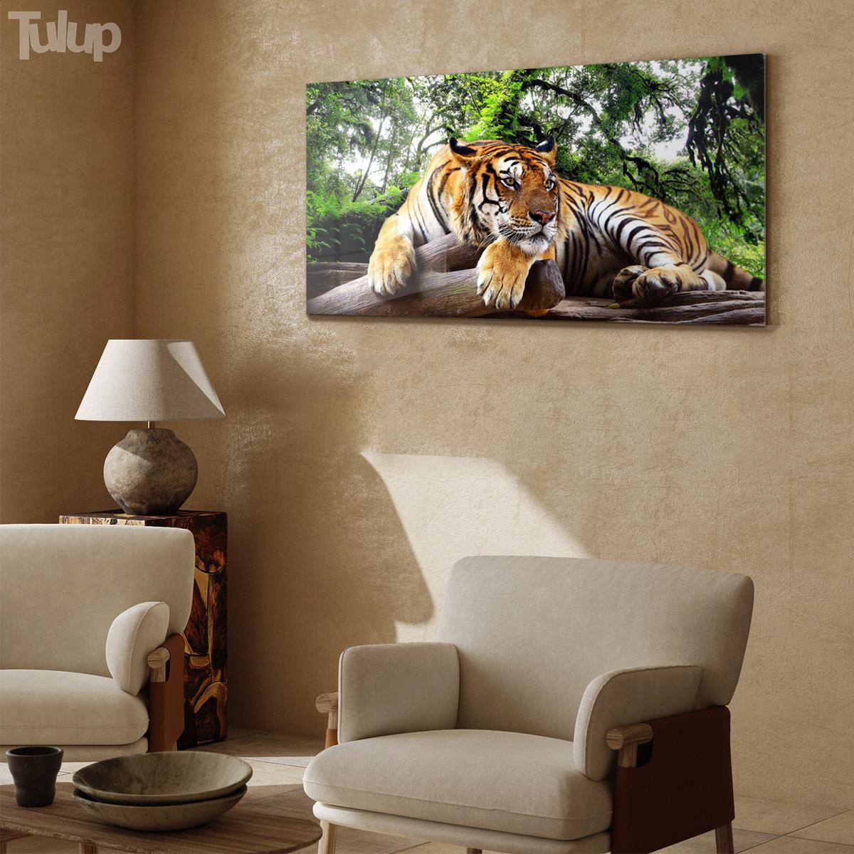GLASBILD 140x70 cm Tiger - Grau, Glas (140/70cm) - TULUP