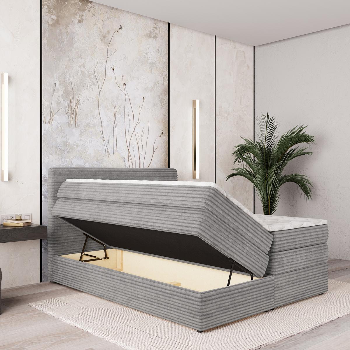 BOXSPRINGBETT LUNERA 140x200 cm mit Matratze und Topper - Hellgrau - Grau, Holz (140/200cm) - MASSENO