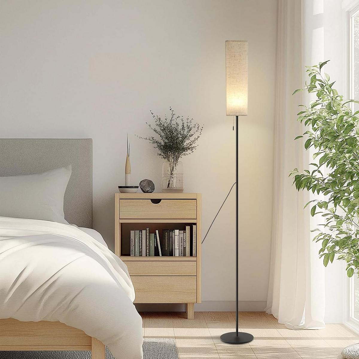 LED STEHLAMPE Hellan 10.5/10.5/151 cm - Schwarz, Textil/Metall (10.5/10.5/151cm) - ZMH