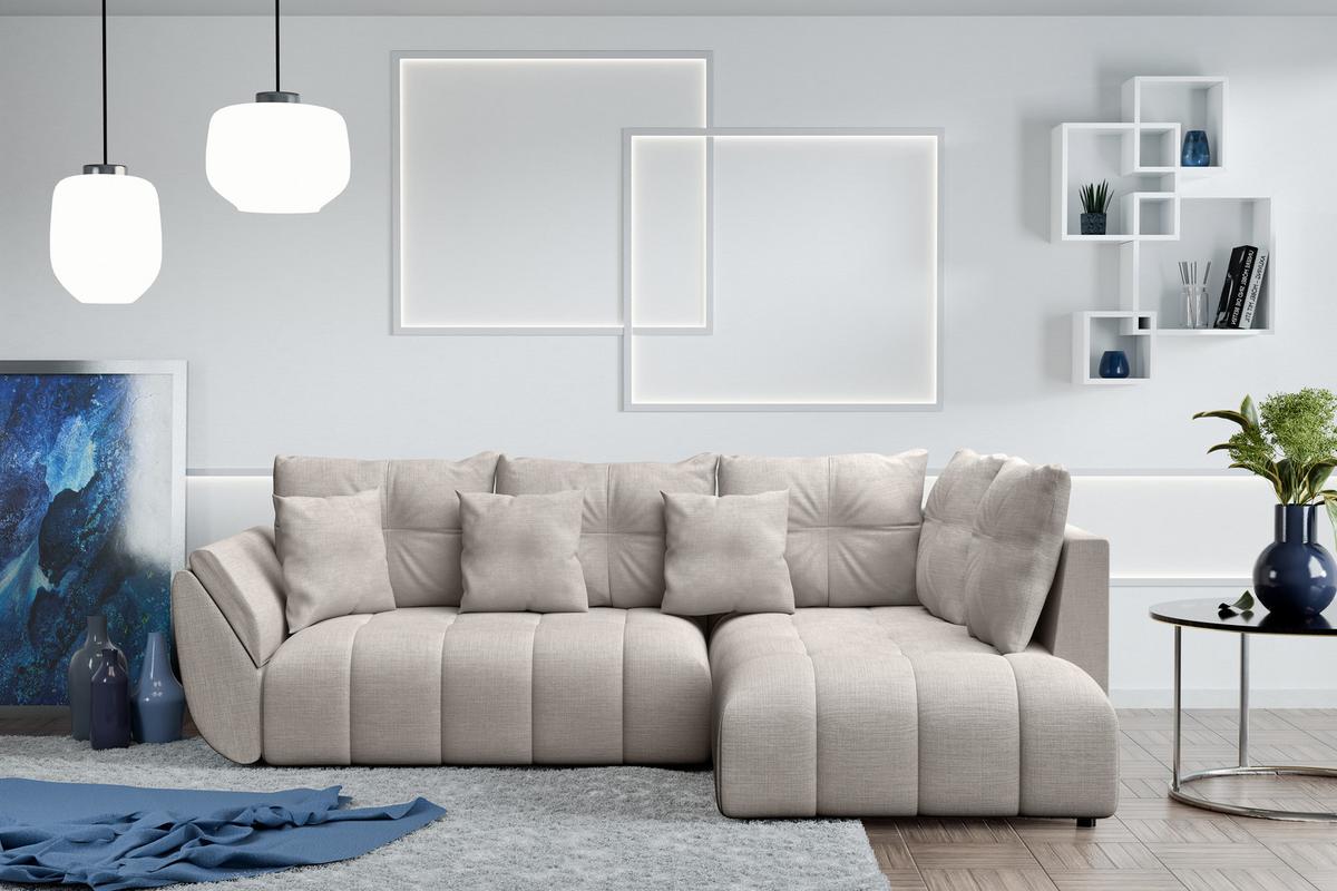 ECKSOFA L Form Kayseri Beige 268/192/96 cm – mit Bettkasten - Beige/Schwarz, Kunststoff/Textil (268/192cm) - AX Living