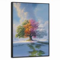 LEINWAND Bilder mit Rahmen - Baum - Jahreszeiten - Winter - Landschaft - 70x100 - Multicolor, Textil (70/100cm) - MuchoWow