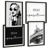 BILDER SET 4er Set - 50x50 cm & 40x60 cm Schwarzer Rahmen - Porträts, Eiffelturm-Slogans - Schwarz, Kunststoff (50/50cm) - TULUP