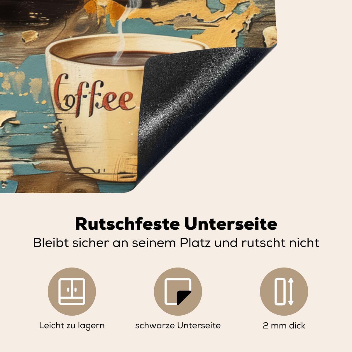 HERDABDECKPLATTE Kaffee - Vintage - Braun - Tasse Induktionsschutz 91.2x52 cm - Teakfarben, Kunststoff (91.2/52/0.2cm) - MuchoWow