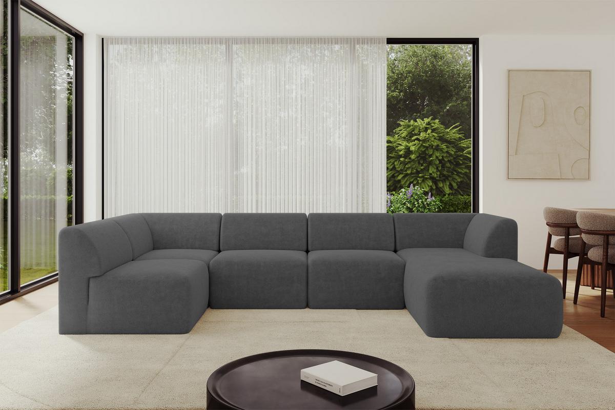 WOHNLANDSCHAFT Ottomane Rechts MOVO-L 345x180x78 cm Dunkelgrau Tissu - Schieferfarben, Holzwerkstoff/Kunststoff (180/78/345cm) - ALTDECOR