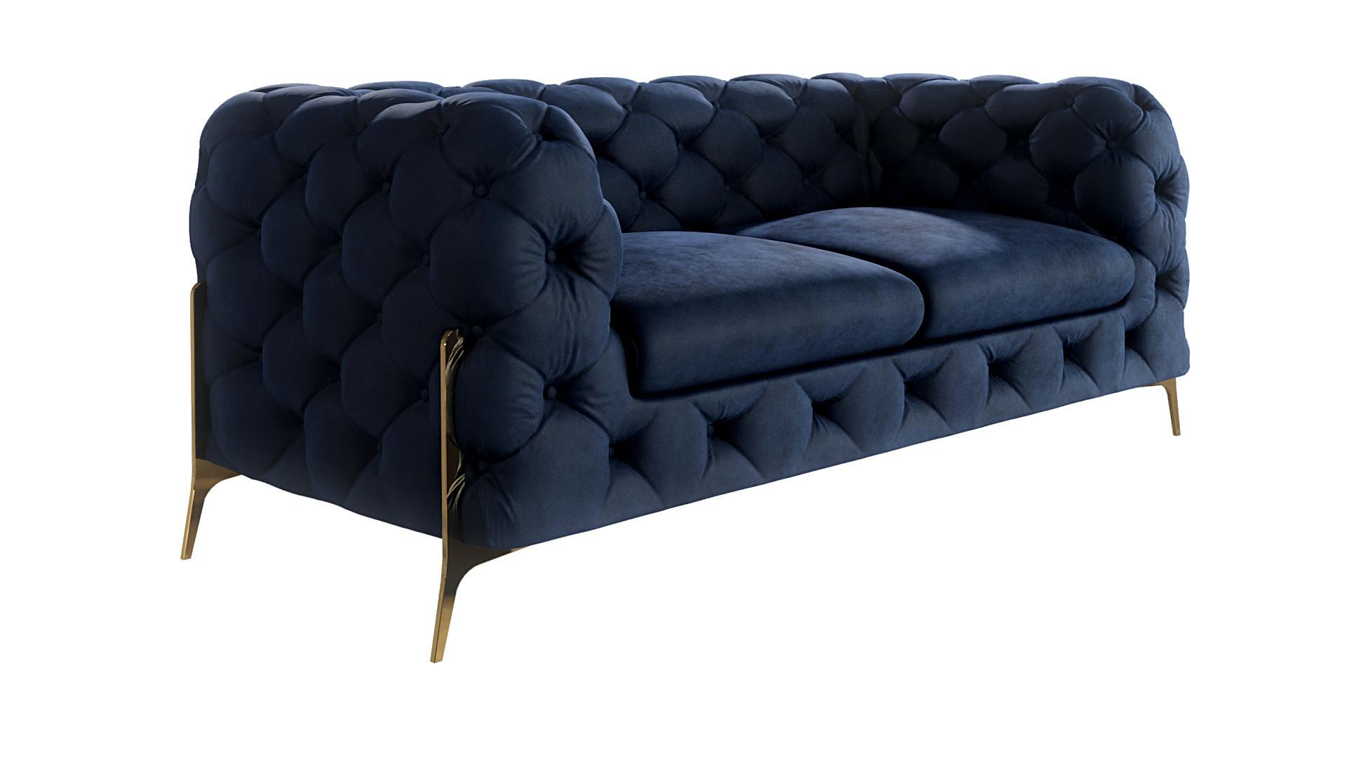 CHESTERFIELD-SOFA 2-Sitzer Lexi Marineblau Samt - Goldfarben/Dunkelblau, Holz/Textil (185/75/100cm) - S-Style Möbel