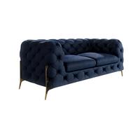 CHESTERFIELD-SOFA 2-Sitzer Lexi Marineblau Samt - Goldfarben/Dunkelblau, Holz/Textil (185/75/100cm) - S-Style Möbel