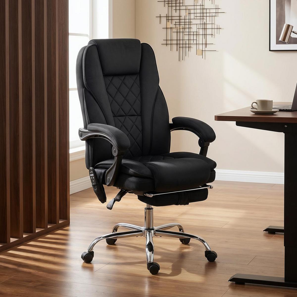 BÜROSTUHL mit Massagefunktion Schwarz - Silberfarben/Schwarz, Textil/Metall (67/119/72cm) - Vinsetto