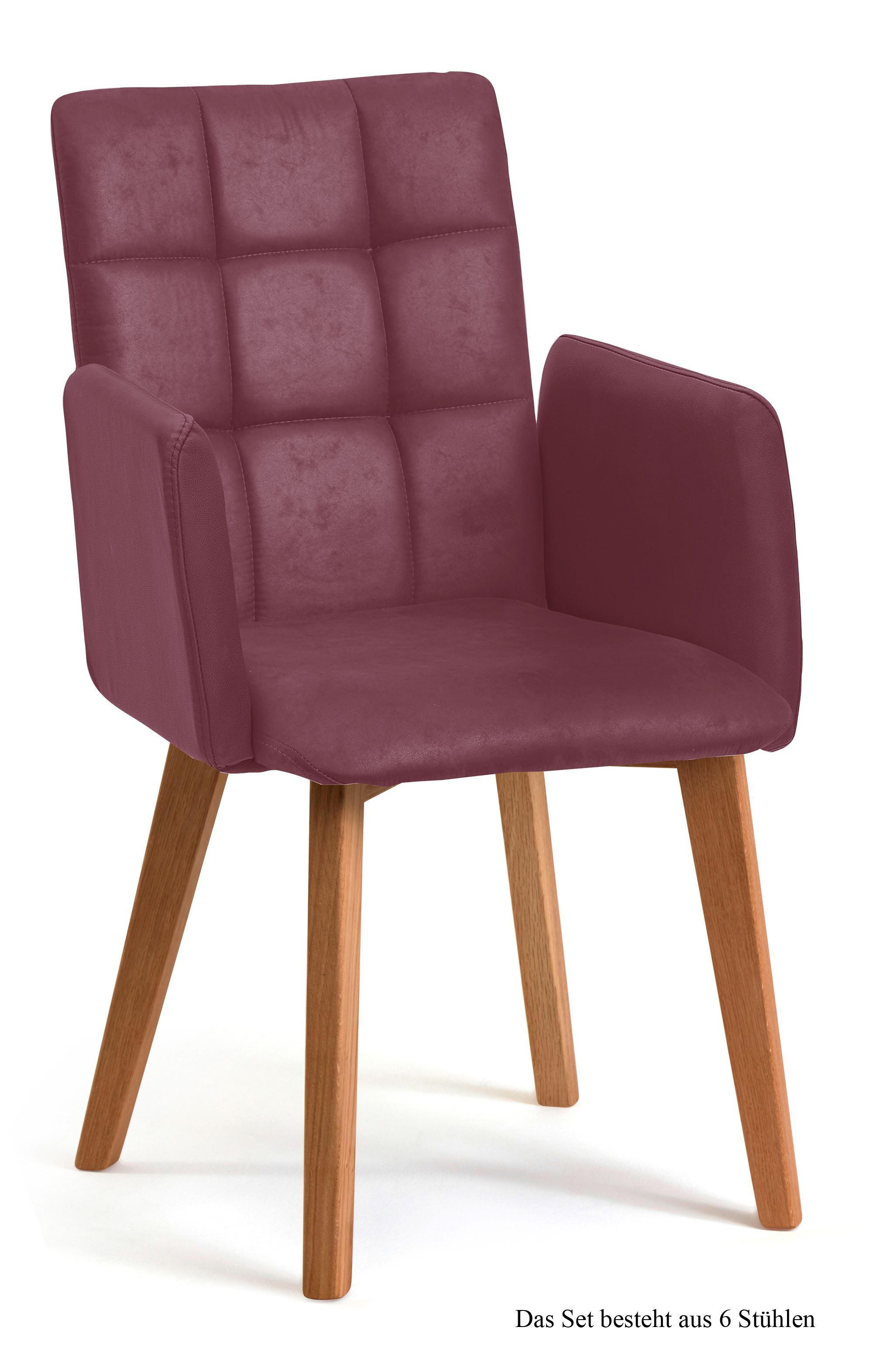 ARMLEHNSTUHL (6er-Set) Dareia 52x91x60 Eiche geölt/Marsala - Eichefarben/Brombeere, Kunststoff (60/91/52cm) - 58aufmkessel