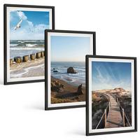 BILDER SET 3er Set - 40x60 cm Schwarzer Rahmen - Strandwellen, Himmelsbrücke, Spaziergang - Schwarz, Kunststoff (40/60cm) - TULUP