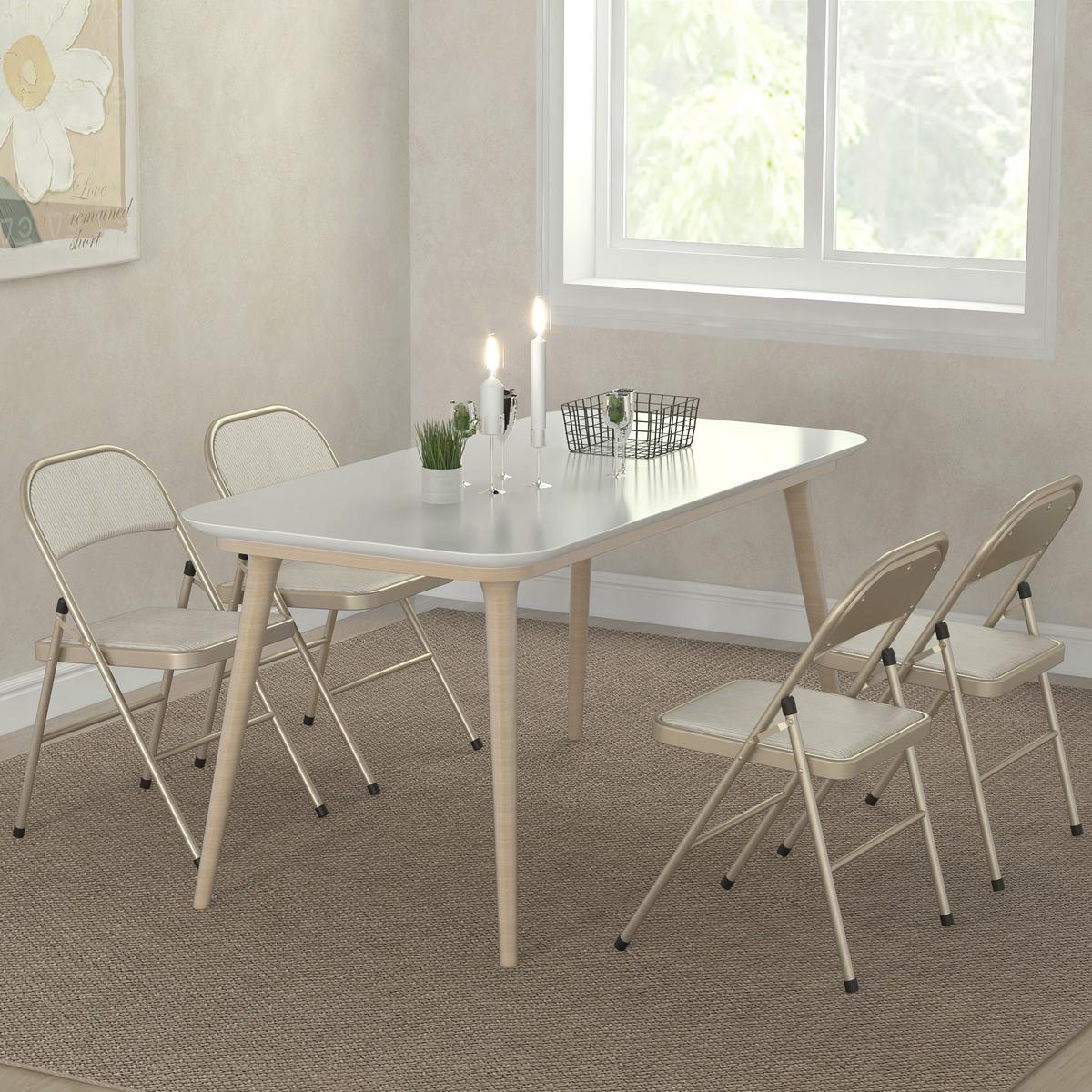 KLAPPSTUHL 4er Set Polyester Stahl Beige - Beige, Textil/Metall (46/78/45cm) - HOMCOM