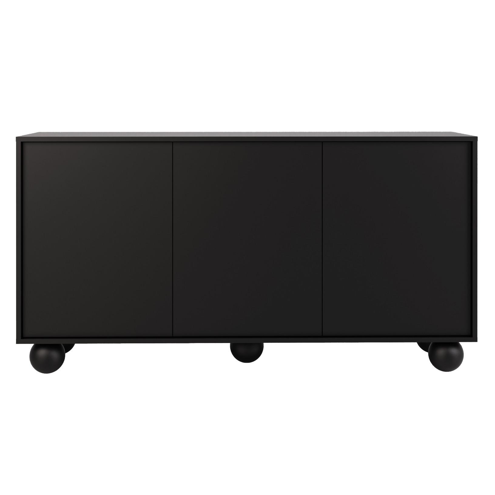 KOMMODE Adel mit 3 Türen und runden Füßen, 154 cm, Griffloss, Schwarz - Schwarz, Holzwerkstoff (154/81/38cm) - Beautysofa