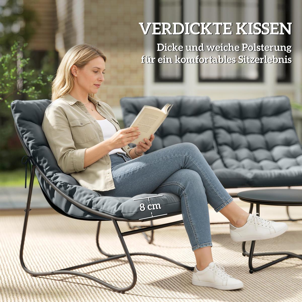 GARTENMÖBEL-SET 4 Personen Grau - Grau, Metall - Outsunny