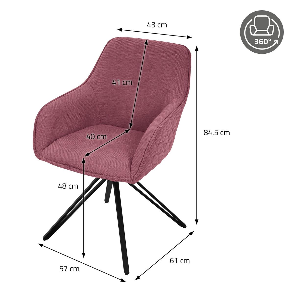 ESSZIMMERSTUHL 4er Set drehbar Altrosa Webstoff - Pink/Schwarz, Textil/Metall (61/84.5/57cm) - ML-DESIGN