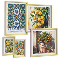 BILDER SET 5er Set - 50x50 cm & 20x30 cm & 40x60 cm Goldrahmen - Zitronenlimonade blaue Tür - Goldfarben, Kunststoff (40/60cm) - TULUP