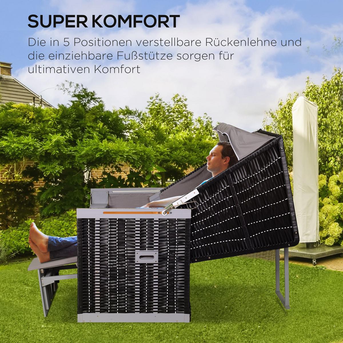 GARTENLIEGE PE Rattan Grau 118 x 79 x 50 cm - Grau, Kunststoff (79/150/118cm) - Outsunny