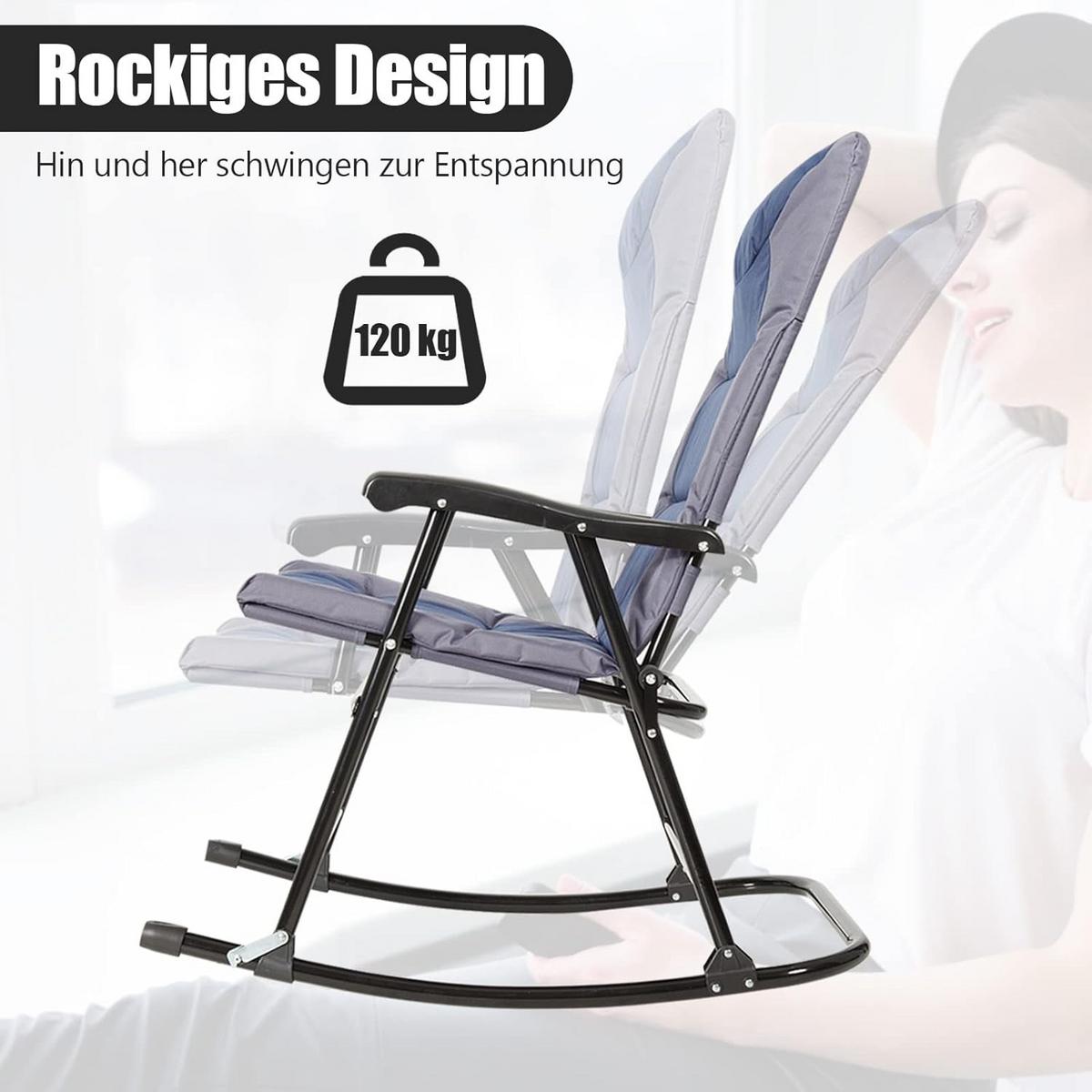 SCHAUKELLIEGE mit Beistelltisch Blau(3-teilig) - Blau, Metall - COSTWAY