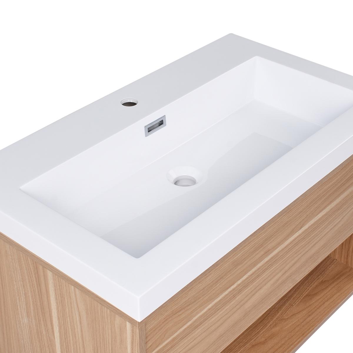 WASCHBECKENUNTERSCHRANK wandmontiertk mit Waschbecken Hellbraun Berbice - Hellbraun, Holzwerkstoff (80/45/92cm) - Beliani