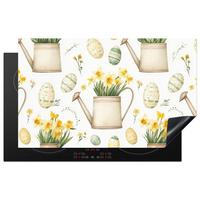 HERDABDECKPLATTE Gießkanne - Blumen - Eier Induktionsmatte 83x51 cm - Weiß, Kunststoff (83/51.5/0.2cm) - MuchoWow