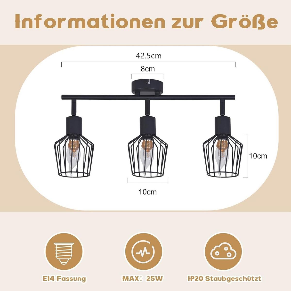 DECKENSTRAHLER 3 Flammig 42.5/10/10 cm - Schwarz, Metall (42.5/10/10cm) - ZMH