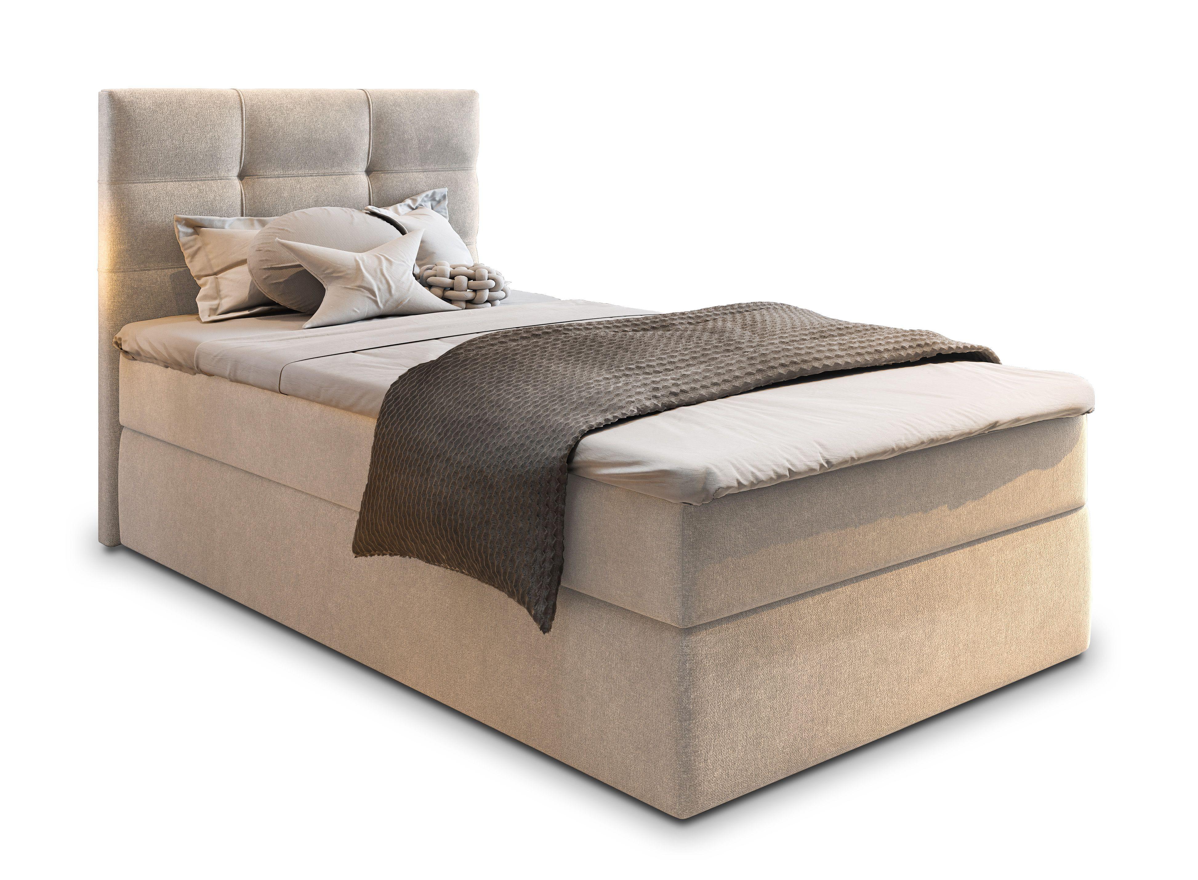 BOXBETT GLOS 80 80x200 cm mit Matratze und Topper, H2+H3 - Beige - Beige, Holz (80/200cm) - MASSENO