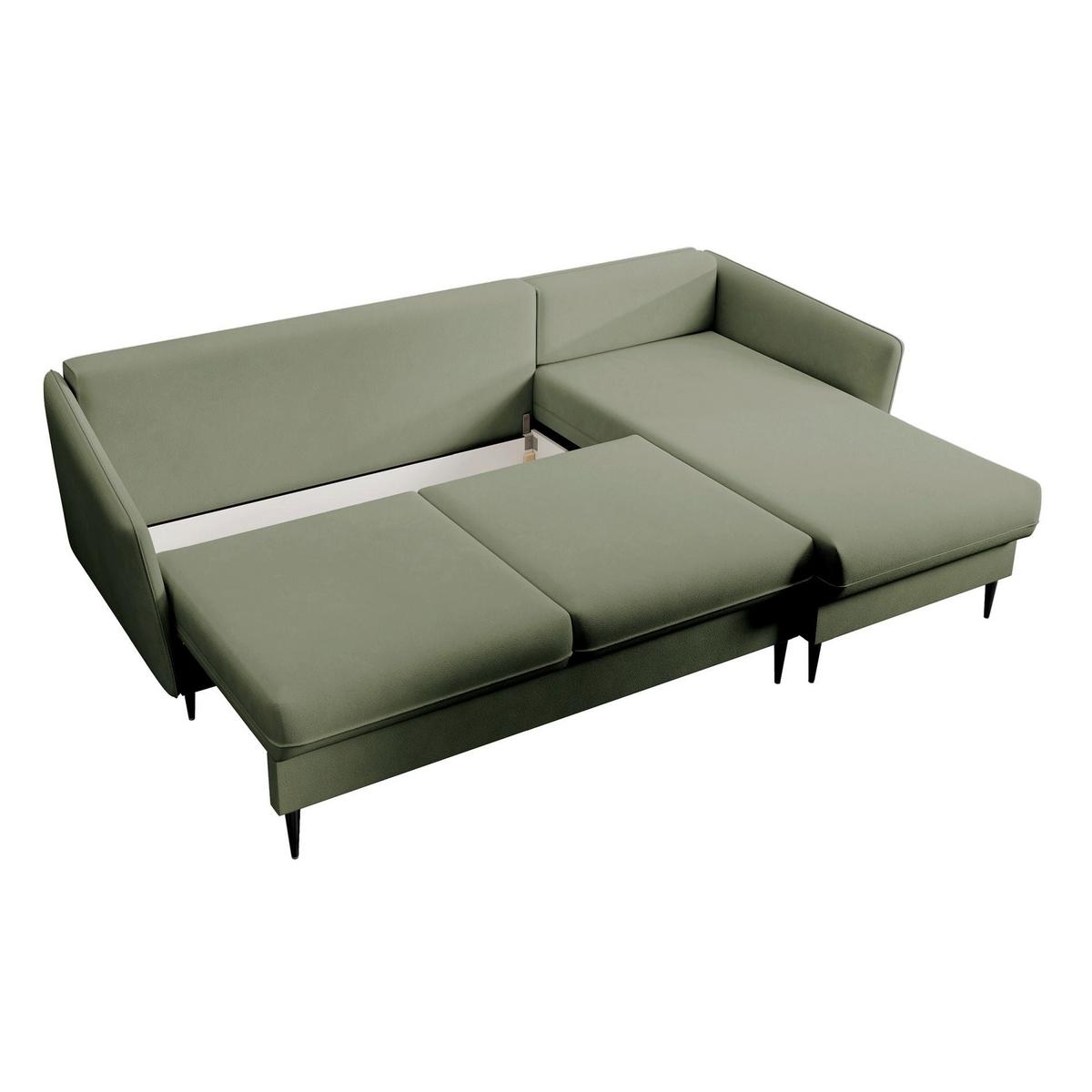 ECKSOFA Volio Salbeigrün Samt - Schwarz/Hellgrün, Textil/Metall (223/145cm) - Selsey