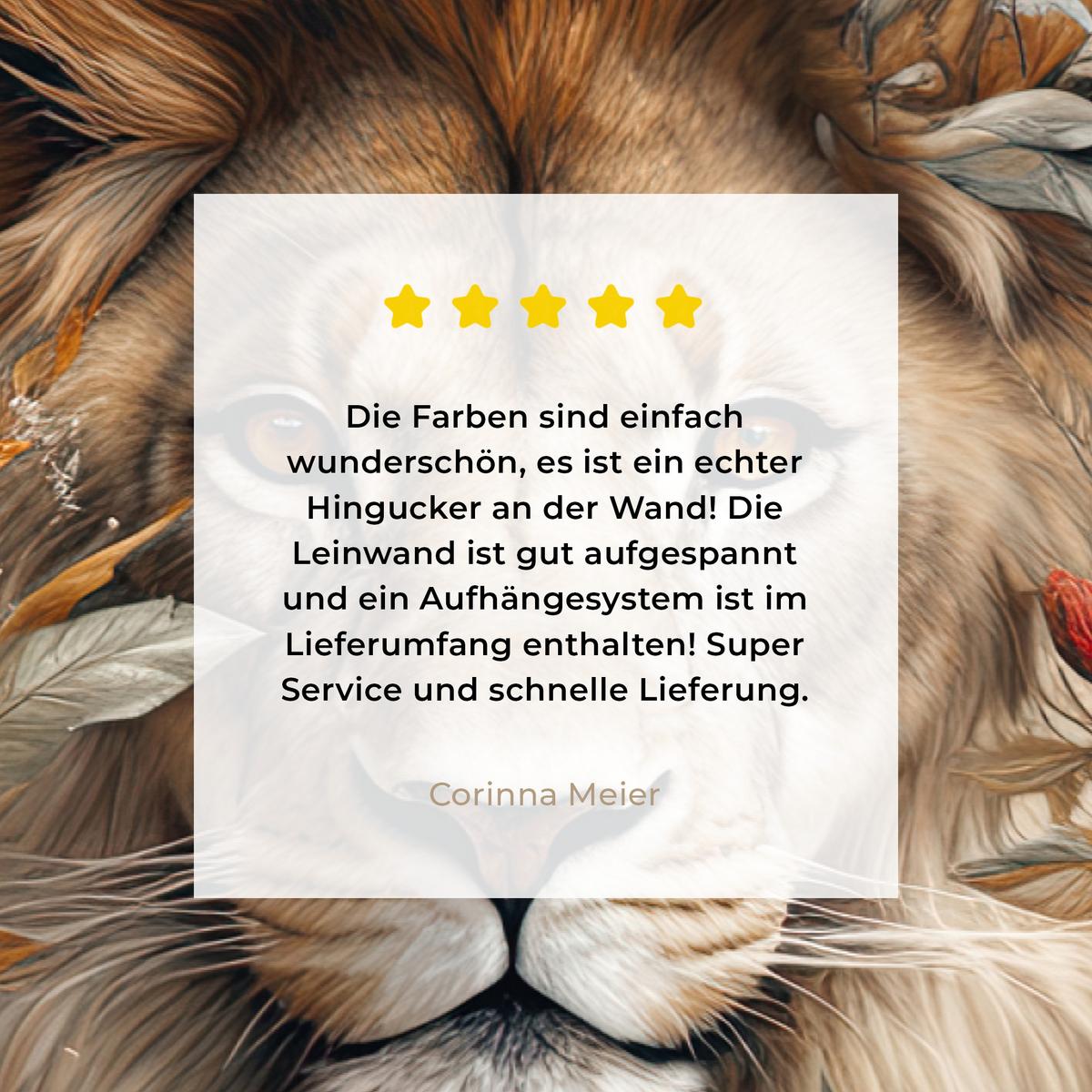 LEINWANDBILD Löwe - Wildtiere - Pflanzen - Natur - Blumen Gemälde 60x40 cm - Beige, Textil (60/40cm) - MuchoWow