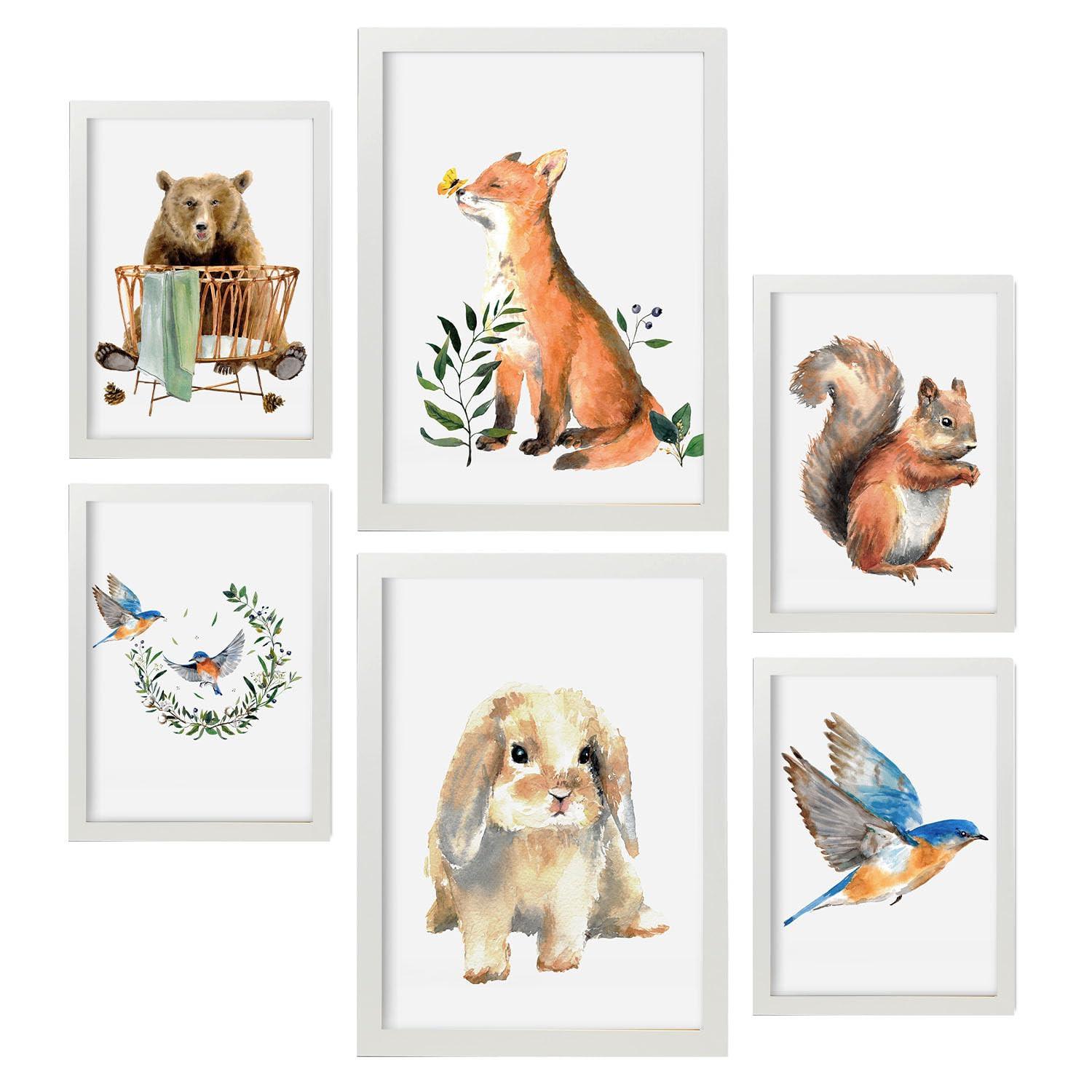 POSTER Set Mit 6 Aquarelltiere A3 & A4 Weißer Rahmen - Weiß, Papier (29/3cm) - Nacnic