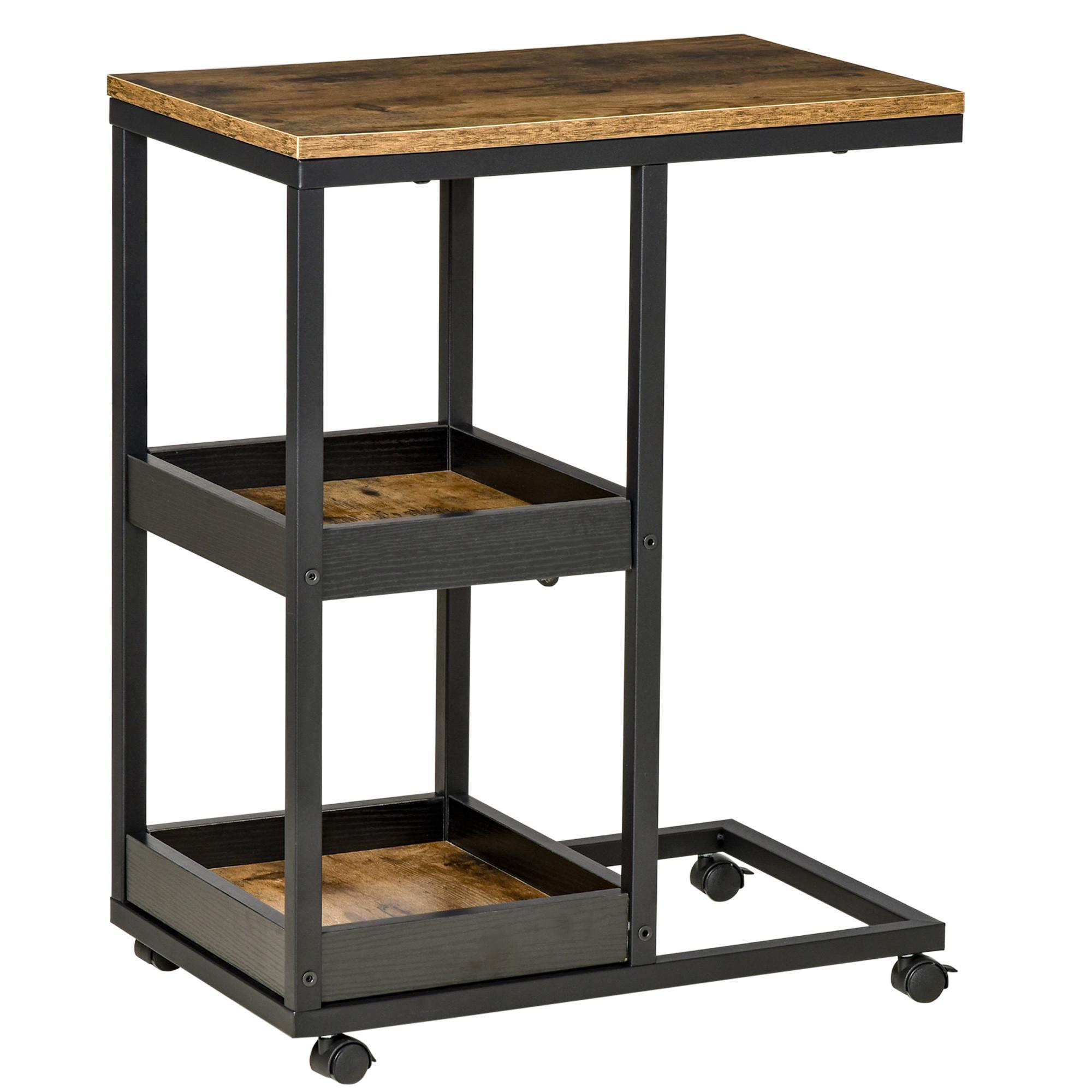 BEISTELLTISCH, Couchtisch mit Rollen, Ablage, im Industrie-Stil, 51 x 33 x 66 cm - Braun, Metall (51/33/66cm) - HOMCOM