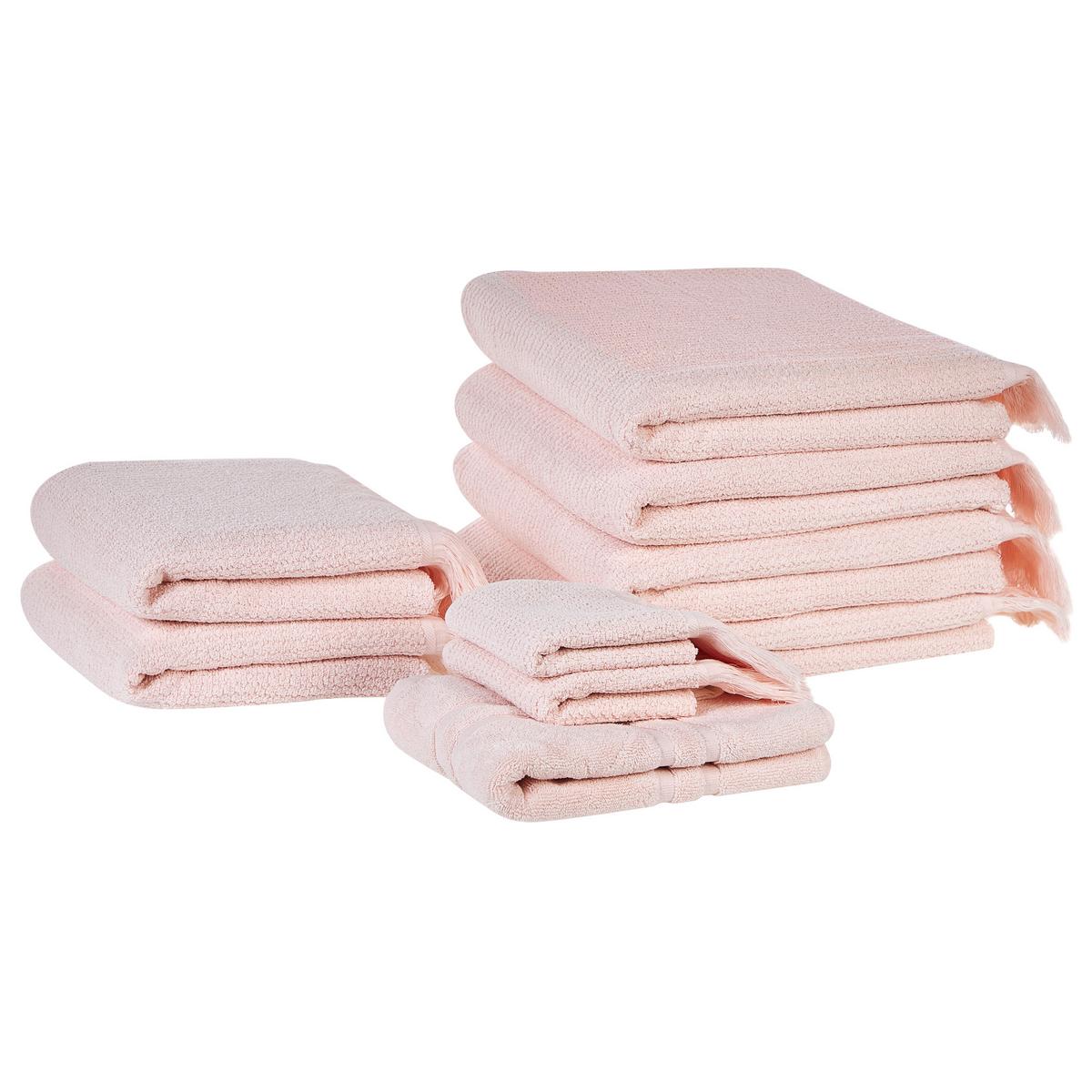 BADEHANDTUCH 9-teilig Rosa Atiu - Pink, Textil (70/140cm) - Beliani