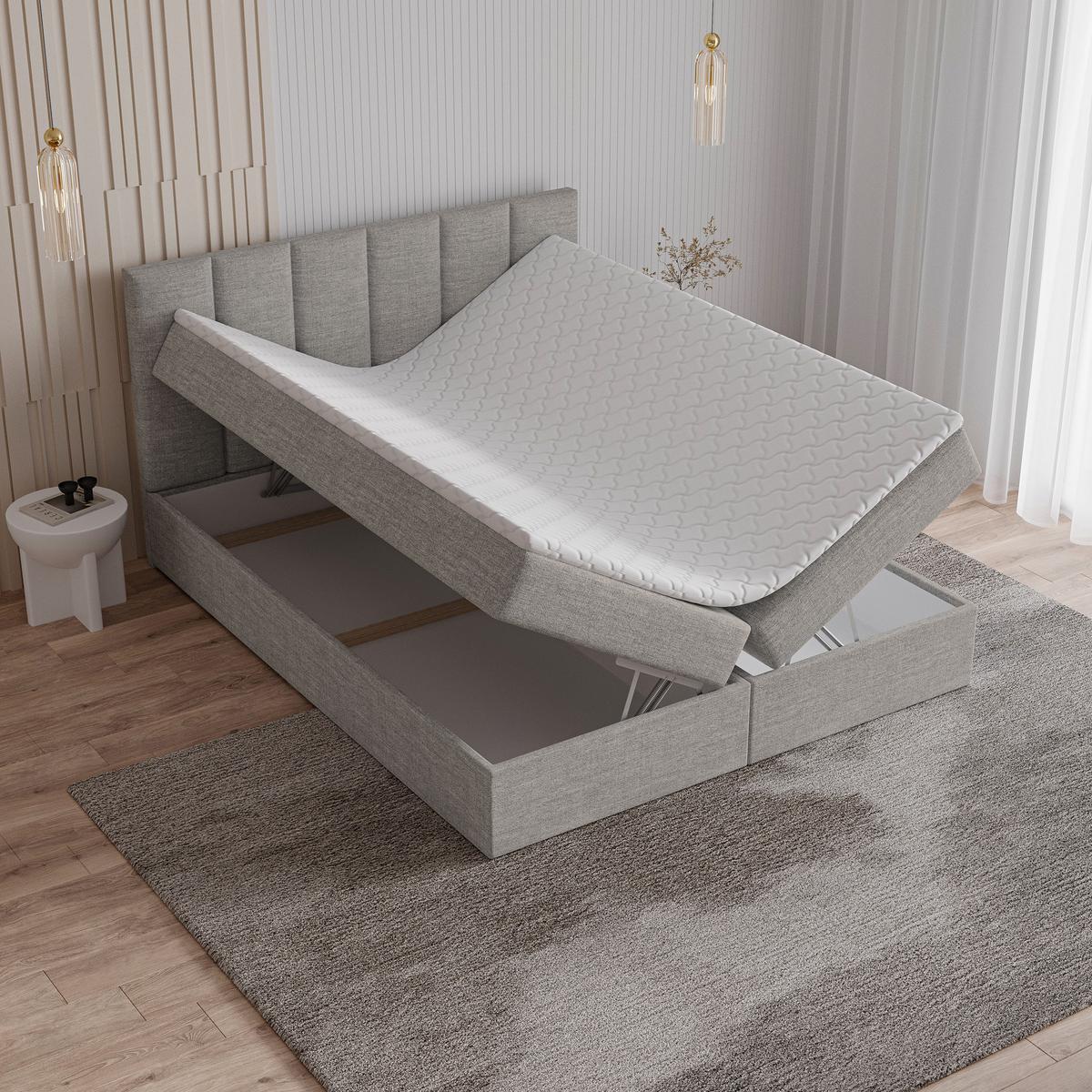 BOXBETT MERIL 140x200 cm mit Matratze und Topper - Hellgrau - Hellgrau, Holz (140/200cm) - MASSENO