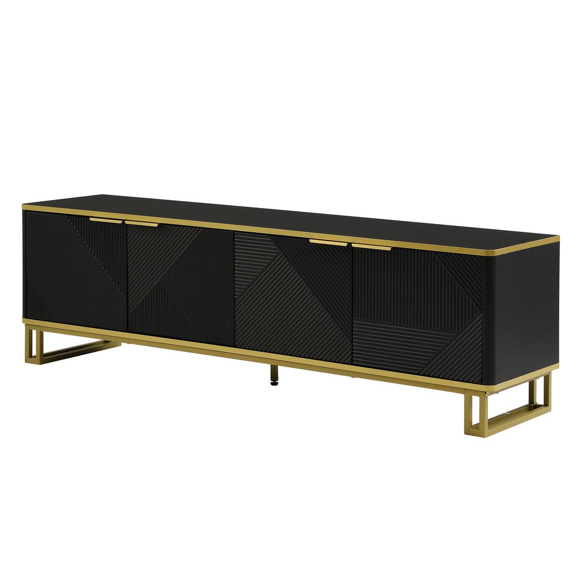 TV-LOWBOARD Schwarz & Gold mit 4 Türen Geometrisches Design 160cm - Schwarz, Holzwerkstoff (160/48/37.5cm) - Urban Meuble
