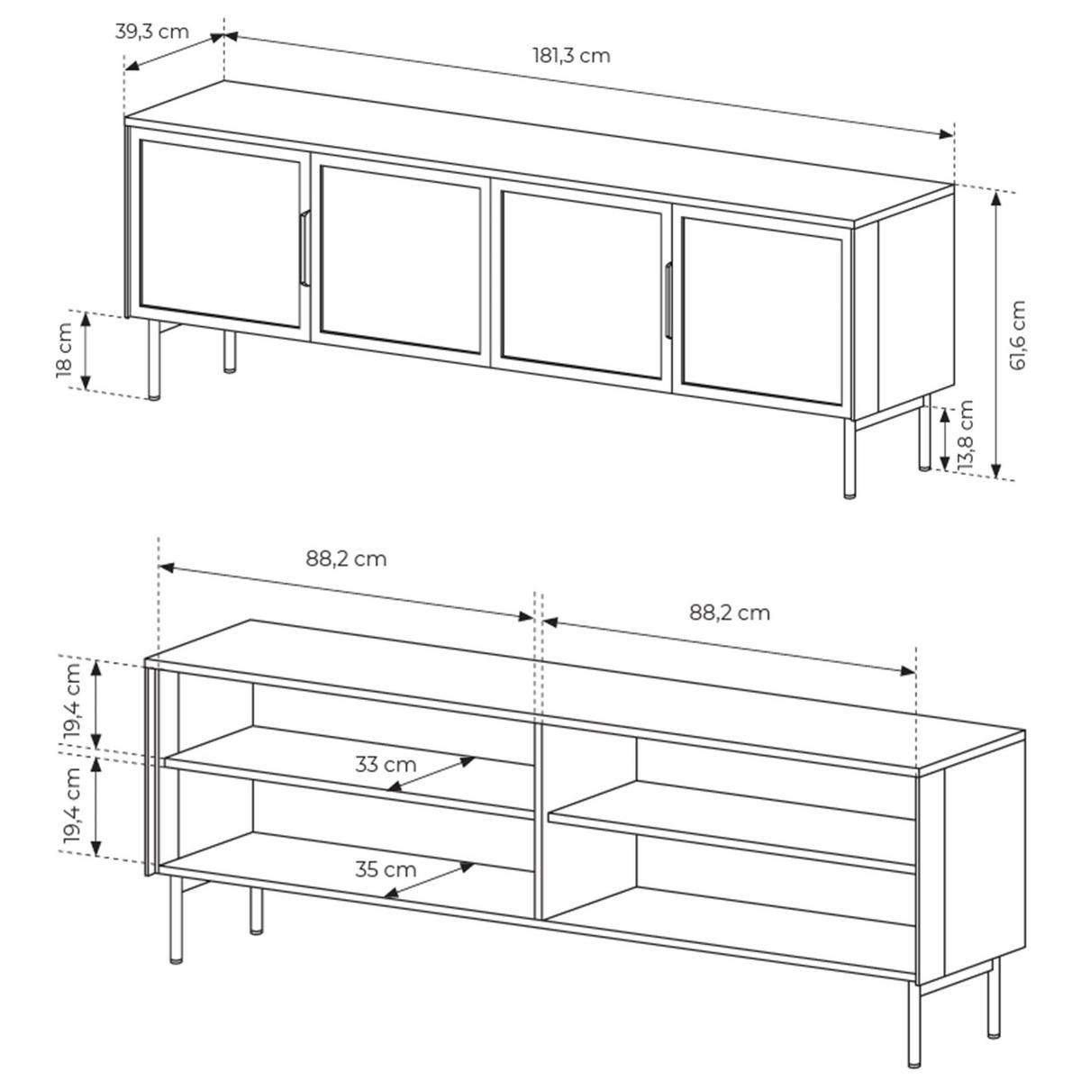 TV-LOWBOARD Lumi 4-türig 181 cm - Taupe/Goldfarben, Holzwerkstoff/Metall (181.3/61.6/39.3cm) - Selsey