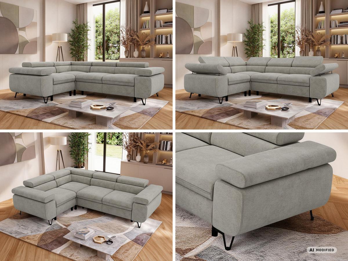 ECKSOFA ORSO L Hellgrau Stukture - Links Seite - Hellgrau/Schwarz, Textil/Metall (197/268cm) - MKS