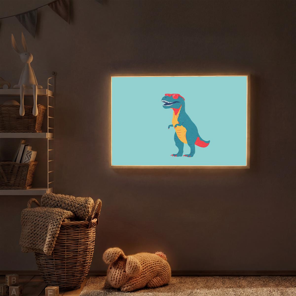 NACHTTISCHLAMPE MIT AKKU Dinosaurier - Blau - Sonnenbrille 100x70 cm - Hellblau, Holzwerkstoff (8/100/70cm) - OnlyWow