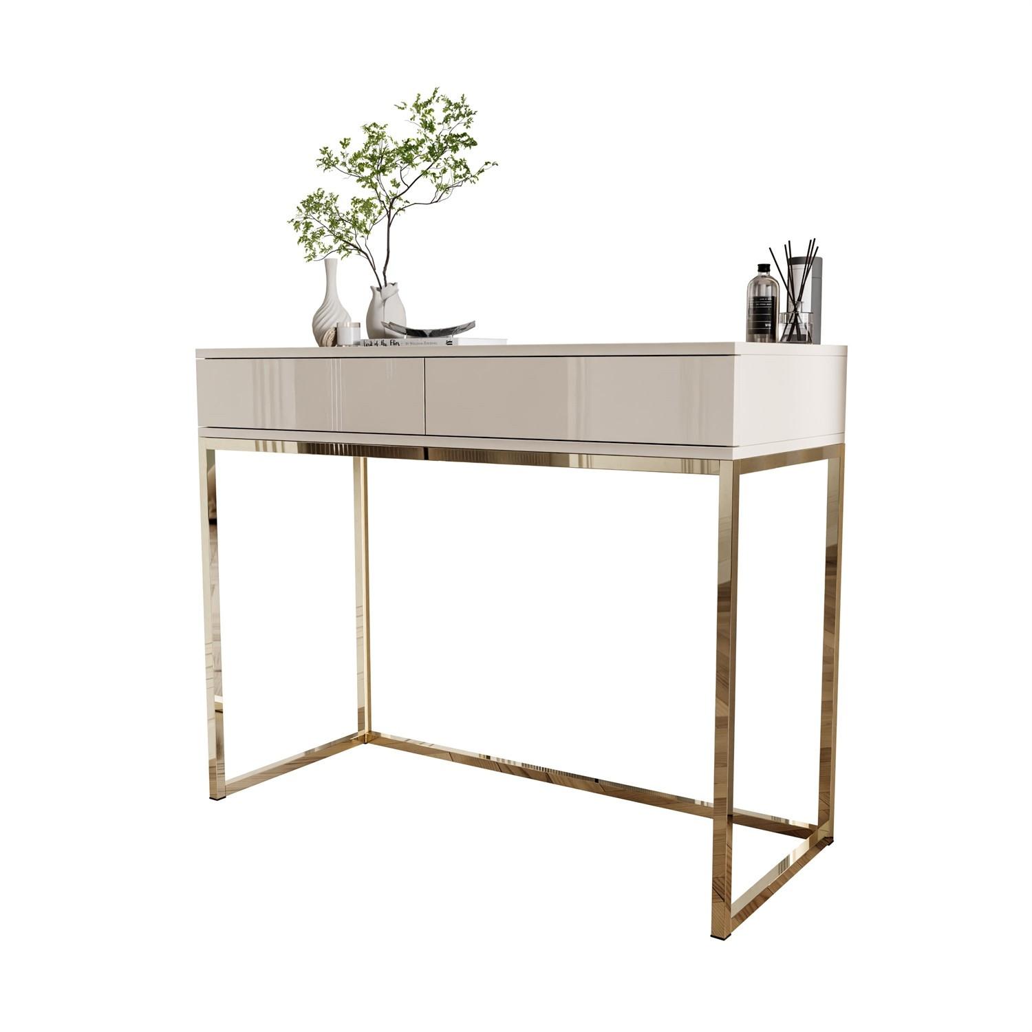 KONSOLE Glamour auf goldchrom Gestell PUSH OPEN - Kaschmir/Goldfarben, Holzwerkstoff (100/81/42cm) - Lookway