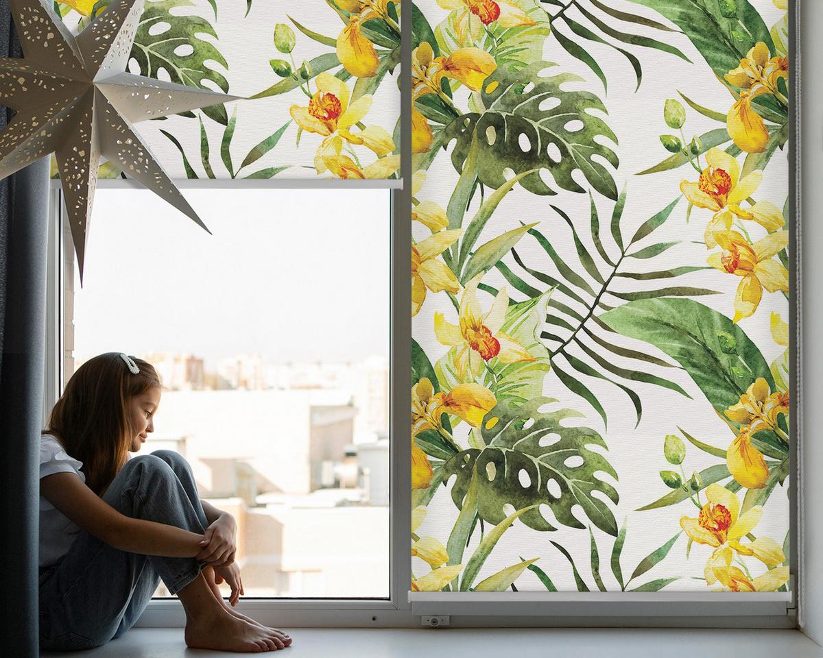 INNENROLLO - Fensterrollo - Rollo - 100x100 cm - Gelbe Blume - Gelb, Kunststoff (100/100/0.5cm) - TULUP