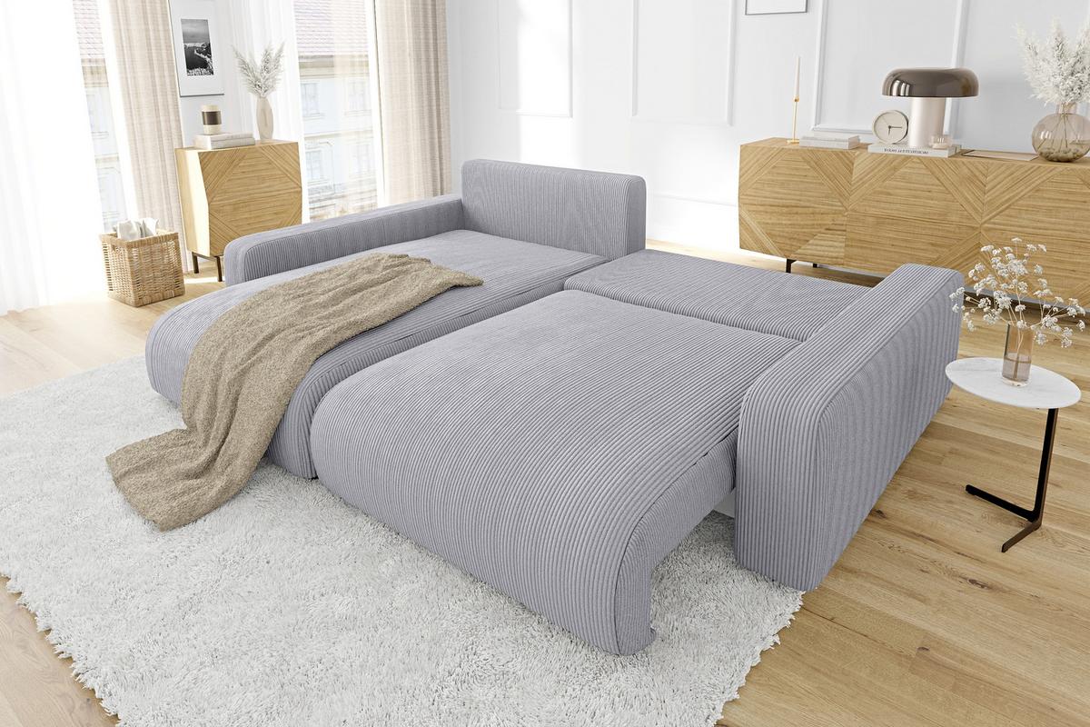 ECKSOFA Emma Hellgrau Cord - Ottomane links - Hellgrau, Textil (234/170cm) - S-Style Möbel