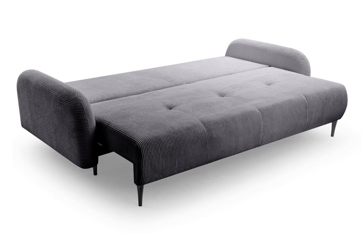 BETTSOFA VIVO Grau Geflochtener Stoff mit Schlaffunktion - Grau, Holz (230/95/102cm) - MASSENO