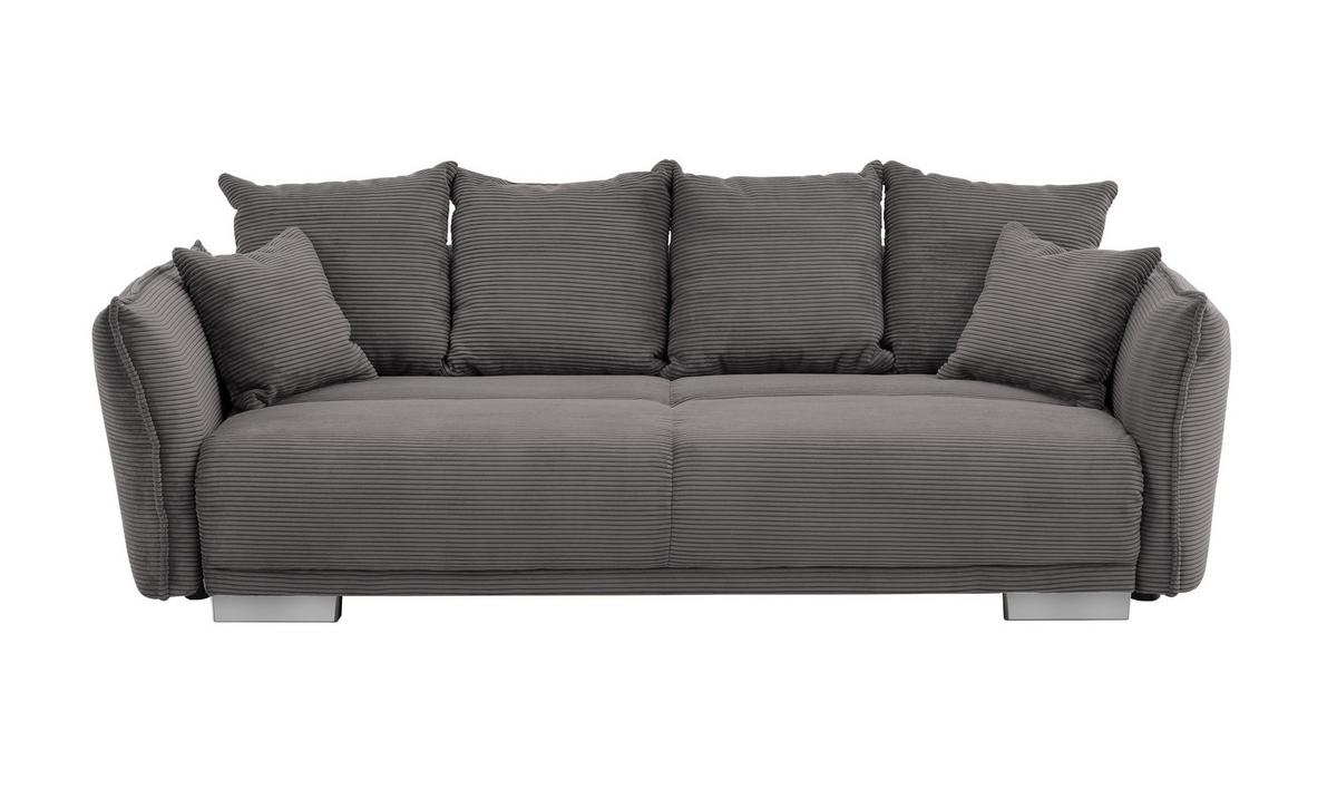 BIG-SOFA mit Schlaffunktion, Bettkasten, Federkern, Armlehnen verstellbar B242/T131/H90 cm, Liegefläche 168x199 cm, Cord Dunkelgrau / 17214 - Chromfarben/Dunkelgrau, Kunststoff/Textil (242/90/131cm) - luma-home