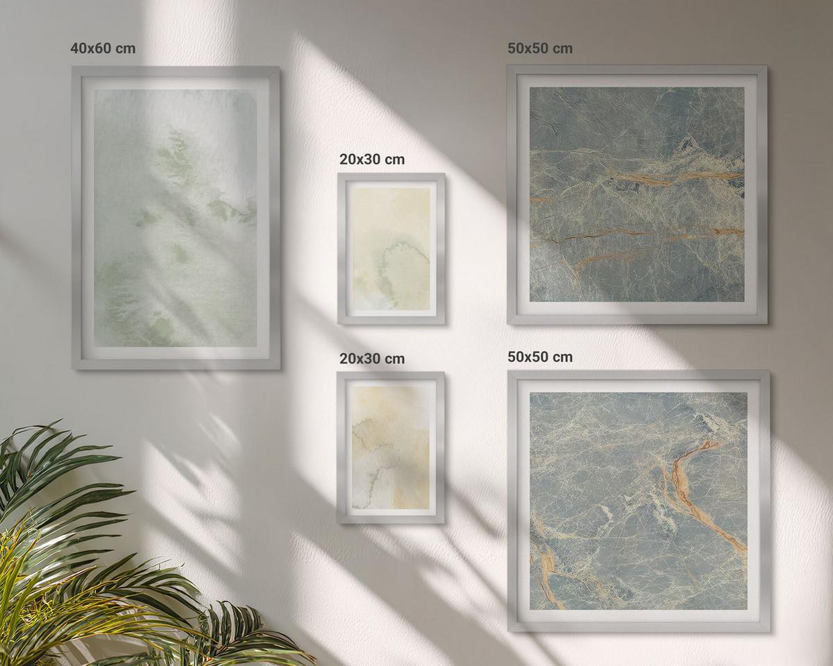 BILDER SET 5er Set - 50x50 cm & 20x30 cm & 40x60 cm Silberner Rahmen - Pastellfarben auf Aquarellleinwand - Silberfarben, Kunststoff (40/60cm) - TULUP