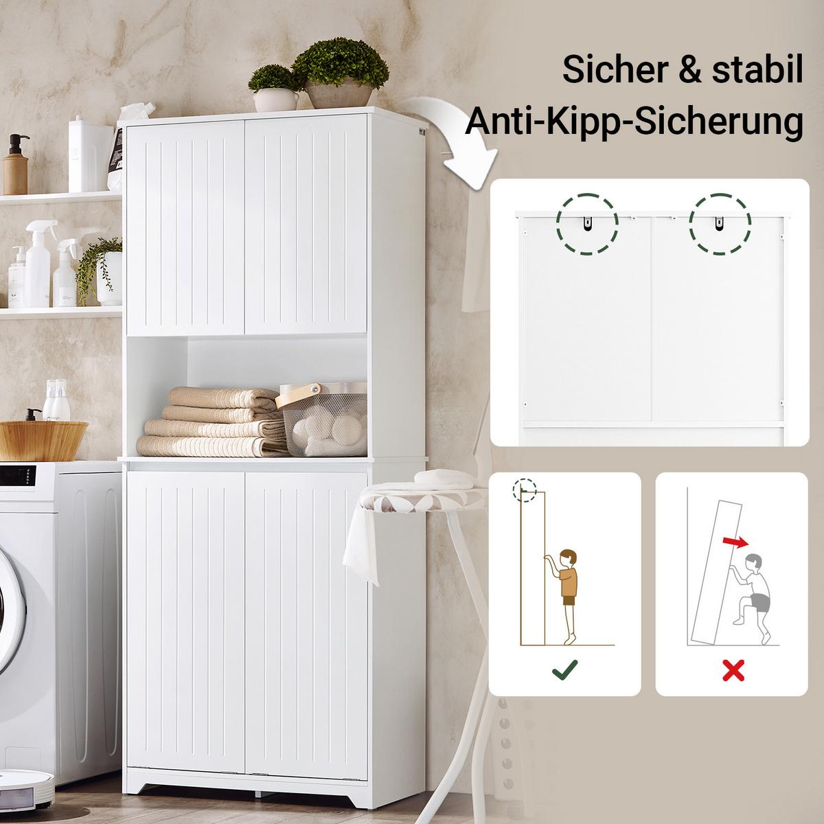 HOCHSCHRANK mit Wäschekörben, MDF (E1), 70x170x37cm, Weiß - Weiß, Holzwerkstoff (70/170/37cm) - SoBuy