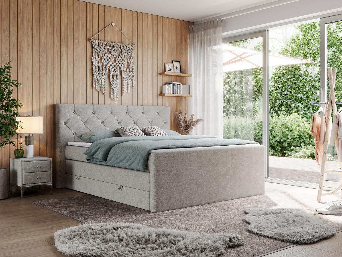 BOXSPRINGBETT KING VELEN 120/200 Beige Struktur - H4 - Beige, Holz/Textil (120/200cm) - MKS